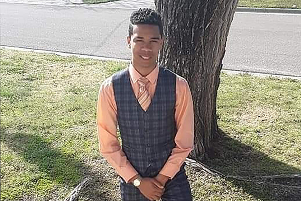 This April 21, 2019, photo provided by Sarah Harrison shows Cedric “C.J.” Lofton of Wichita, Kan., who died at a Kansas juvenile center in September 2021. Friends who met C.J. in foster care described him as a goofball, fun loving, with a dark childhood that he hinted at but never talked about much. (Courtesy Sarah Harrison via AP)