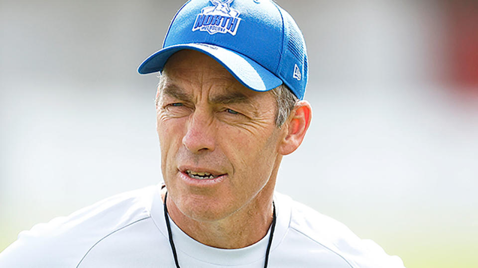 Pictured here, North Melbourne coach Alastair Clarkson looks on during AFL pre-season.