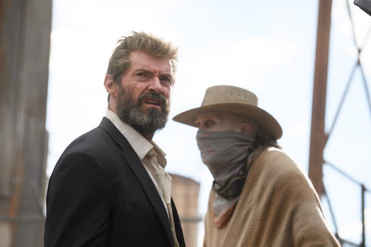 Logan (Hugh Jackman) and Caliban (Stephen Merchant) in Logan Wolverine