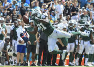 <p>Quincy Enunwa #81 of the New York Jets attempts to make a catch during the first half against the Jacksonville Jaguars at TIAA Bank Field on September 30, 2018 in Jacksonville, Florida. (Photo by Sam Greenwood/Getty Images) </p>