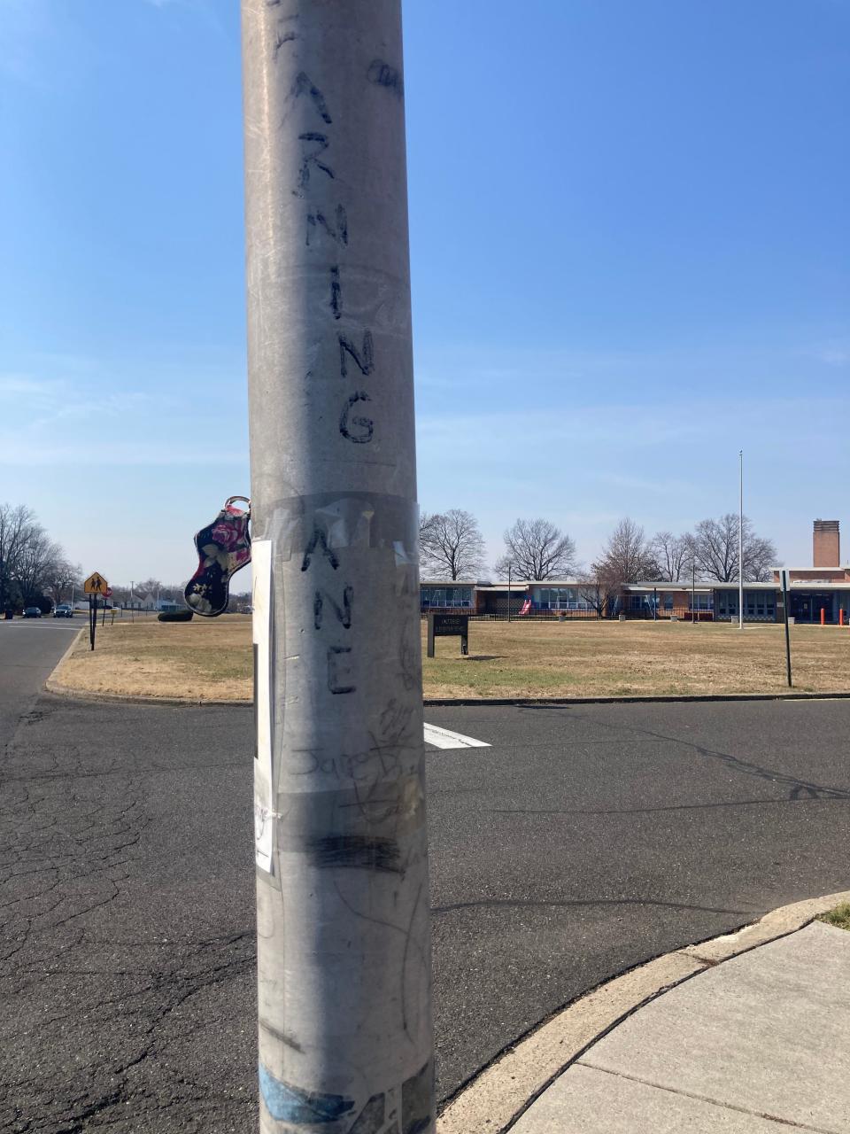 The Learning Lane street sign is the most stolen street sign in Tullytown. Like Smoketree Road in Middletown, the street name has been written on the light pole.