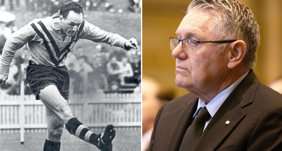 On the right is veteran broadcaster Ray Hadley and rugby league legend Keith Barnes on left.