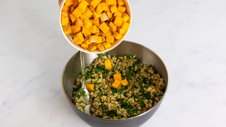 Pearl couscous in bowl 