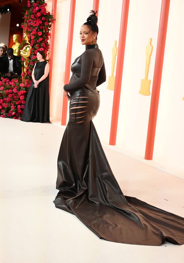 Rihanna on the 2023 Oscars red carpet.