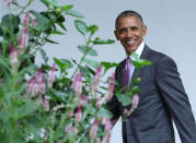 <p>U.S. President Barack Obama smiles as he walks across the colonnade toward the Oval office July 27, 2016 in Washington, D.C. Later tonight President Obama will travel to Philadelphia to speak at the DNC convention. (Photo: Mark Wilson/Getty Images)</p>