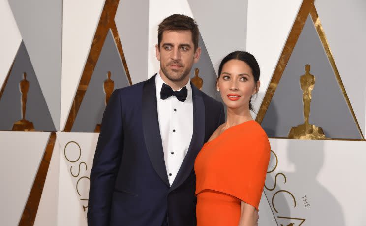 Aaron Rodgers and Olivia Munn at the 2016 Academy Awards. (AP)