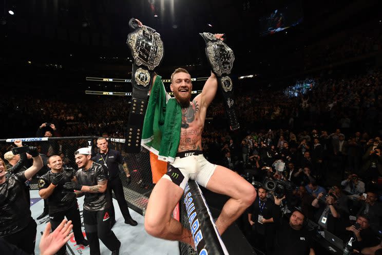 Conor McGregor was stripped of the UFC featherweight title. (Getty Images)