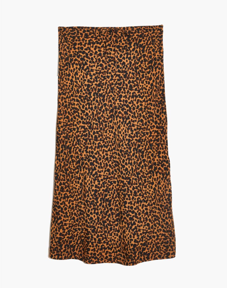 10) Drawstring Midi Slip Skirt in Brushed Leopard