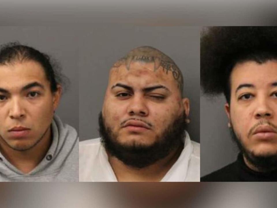 Kenny Banchon Urbina, Carlos Ricardo Gutierrez and Carlos Pena Torrez, left to right, have been charged in the shooting. (York Regional Police - image credit)