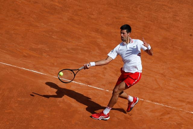 Novak Djokovic hits a forehand during his victory over Alejandro Davidovich Fokina