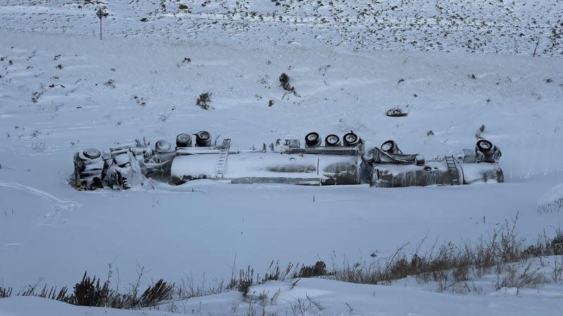 Kent Ashton's overturned oil tanker off of U.S. Highway 40 in Utah