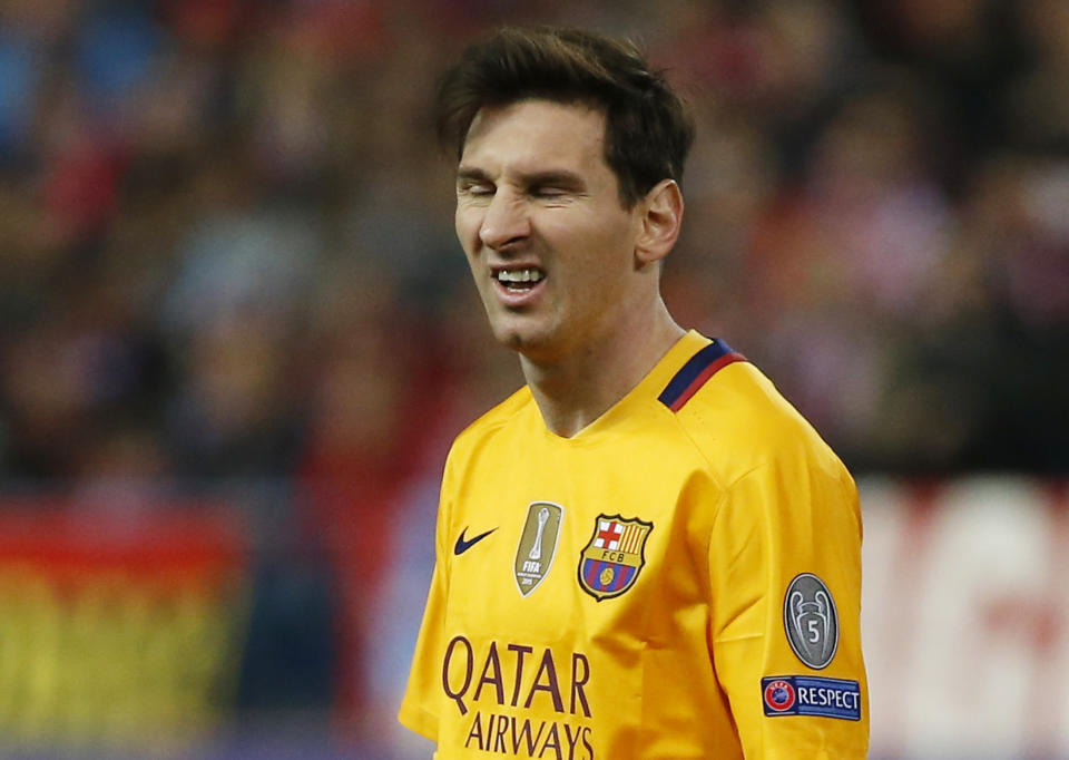 Football Soccer - Atletico Madrid v FC Barcelona - UEFA Champions League Quarter Final Second Leg - Vicente Calderon Stadium - 13/4/16 Barcelona's Lionel Messi Reuters / Sergio Perez Livepic EDITORIAL USE ONLY.