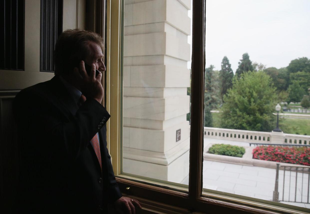 Jeff Flake looks out window in Capitol building in Washington, DC: Getty Images