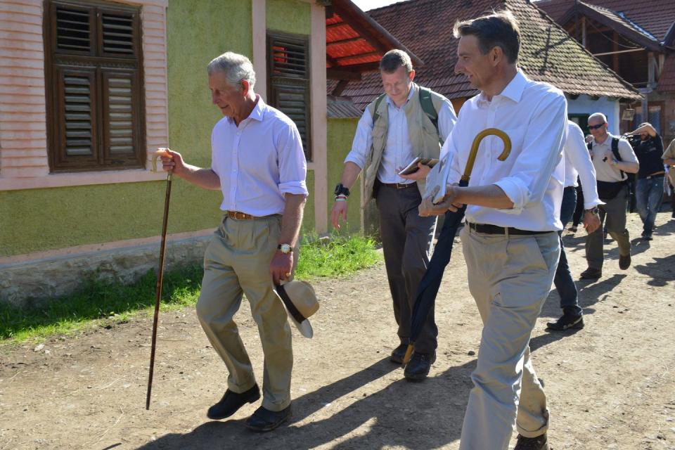 mandatory credit photo by edit kataiepashutterstock 8309481fbritains prince charles l prince of wales walks with hungarian count tibor kalnoky in valea zalanului transylvania romania 01 june 2016 prince charles has an estate in this ethnic hungarian village a great great grandmother of prince charles mother queen elizabeth ii hungarian countess klaudia rhedey was born and raised in transylvania in the 19th century romania valea zalanului