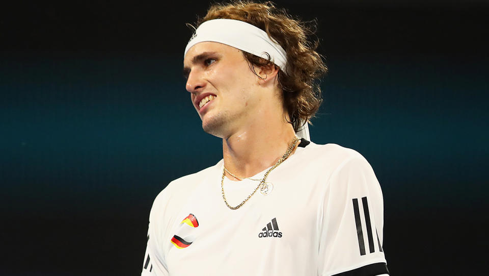 Germany's Alexander Zverev became increasingly frustrated throughout his ATP Cup loss to Australia's Alex de Minaur. (Photo by Jono Searle/Getty Images)