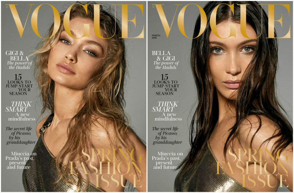 <p>Gigi y Bella Hadid son las protagonistas del número de marzo, que llegará a los quioscos con dos portadas diferentes. (Foto: <a rel="nofollow noopener" href="http://www.vogue.co.uk/" target="_blank" data-ylk="slk:Vogue;elm:context_link;itc:0;sec:content-canvas" class="link ">Vogue</a>). </p>