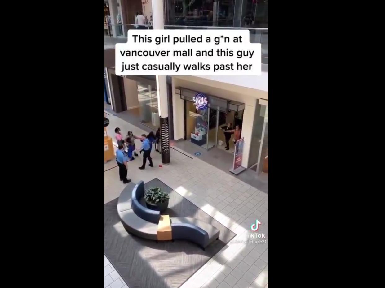 Video shows a confrontation between two families in a Vancouver mall (TikTok/devils_lettuce21)