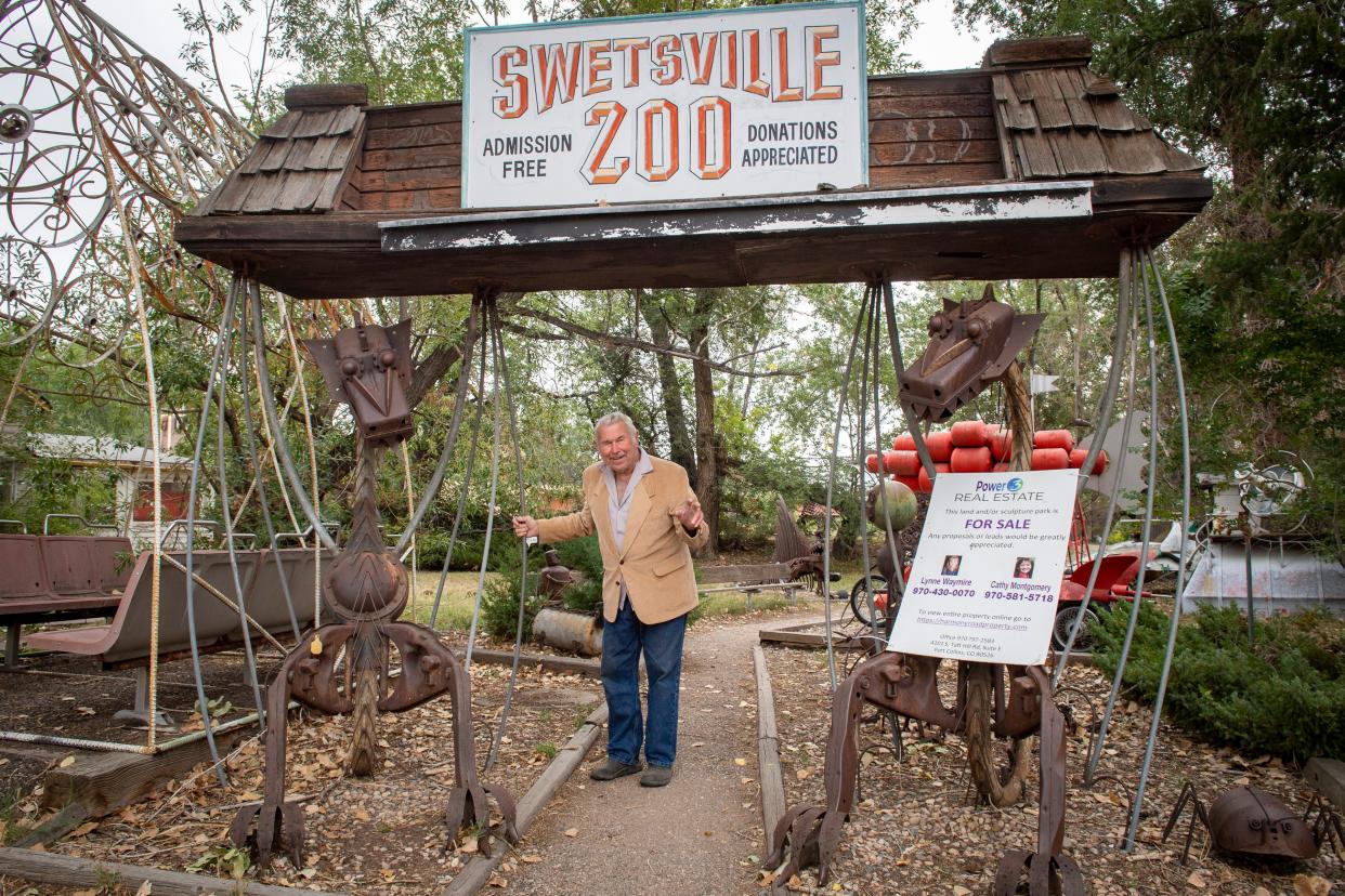 Bill Swets poses for a portrait at the entrance of the Swetsville Zoo in Timnath on Sept. 21.