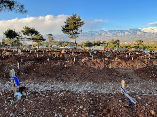 PHOTO: A view of a cemetery in Kahramanmaras, Turkey, with new graves after a 7.8 magnitude quake in February 2023. (Ibtissem Guenfoud/ABC News)