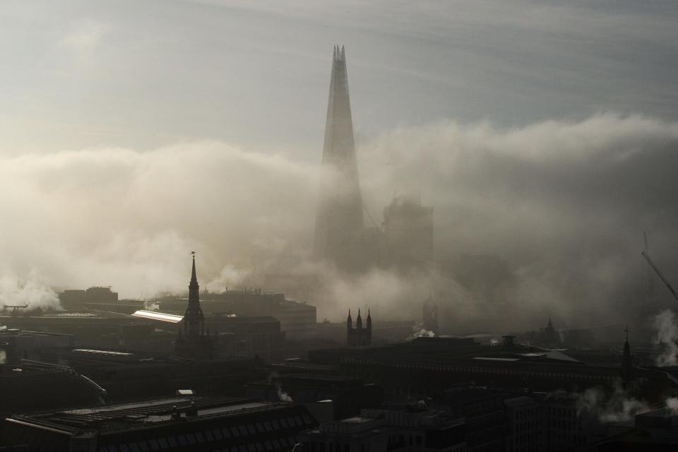 The Shard rises out of low fog in the morning in London on February 22 (AFP/Getty Images)