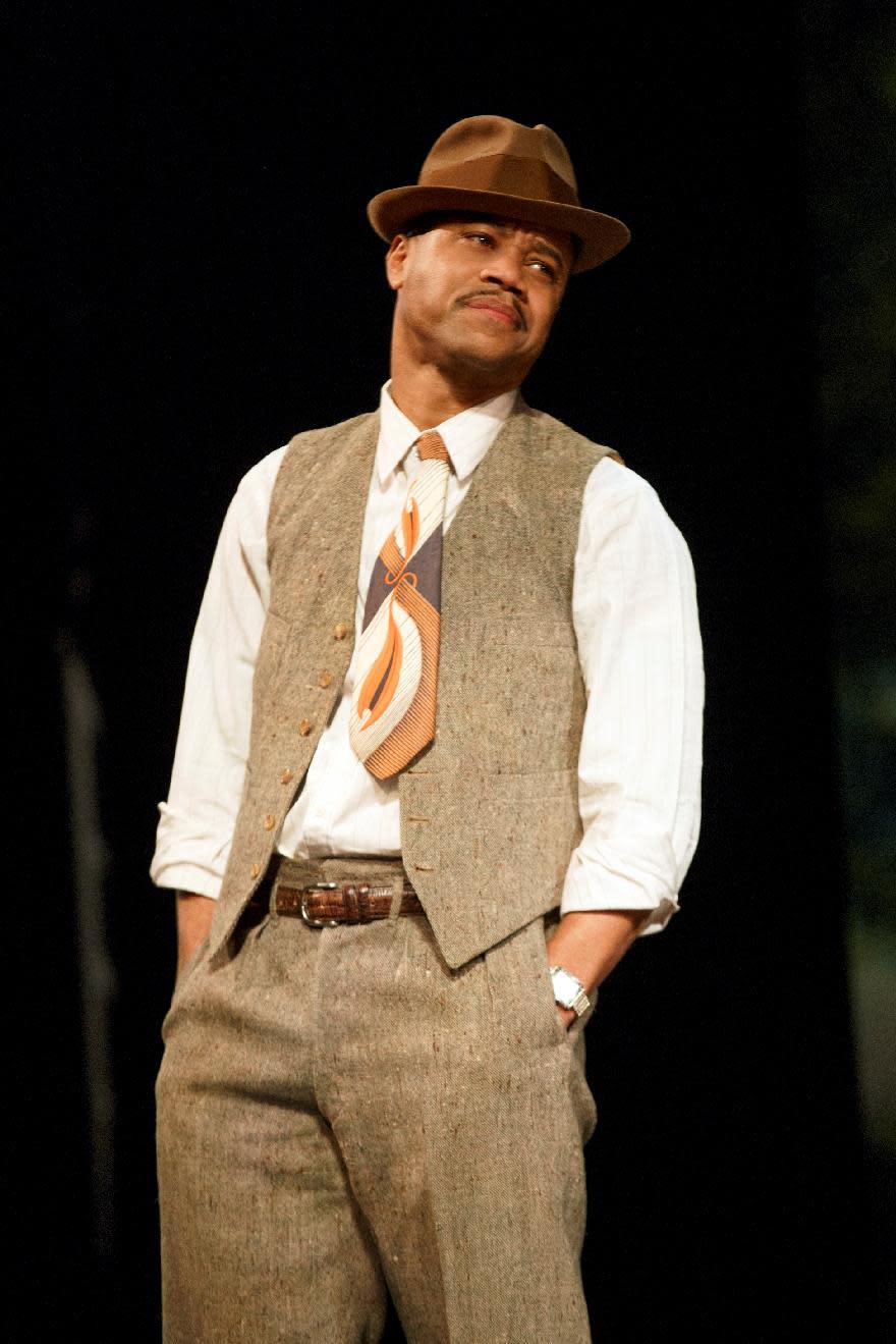 This theater publicity image released by The Hartman Group shows Cuba Gooding Jr. during a performance of "The Trip to Bountiful," at the Stephen Sondheim Theatre in New York. Gooding co-stars in the revival of Horton Foote's masterpiece about _ appropriately enough _ getting back home. He stars opposite Cicely Tyson, Vanessa Williams, Condola Rashad and Tom Wopat. (AP Photo/The Hartman Group, Joan Marcus)