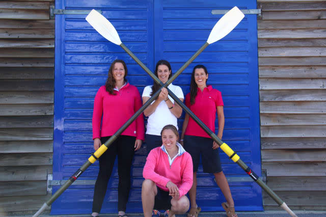 Undated handout photo issued by Carver PR of (left to right) Isabel Burnham, 30, Laura Penhaul, 31,  Natalia Cohen, 40, and Emma Mitchell, 29 (front), members of the Coxless Crew made up of six women, as the group of adventurers are setting off on one of the most challenging expeditions on the planet - rowing across the Pacific Ocean. PRESS ASSOCIATION Photo. Issue date: Monday April 20, 2015. The women, dubbed the Coxless Crew, are heading out from the west coast of America for a journey of 8,446 miles across the world's largest expanse of open water. See PA story ADVENTURE Pacific. Photo credit should read: Natalia Cohen/PA WireNOTE TO EDITORS: This handout photo may only be used in for editorial reporting purposes for the contemporaneous illustration of events, things or the people in the image or facts mentioned in the caption. Reuse of the picture may require further permission from the copyright holder.