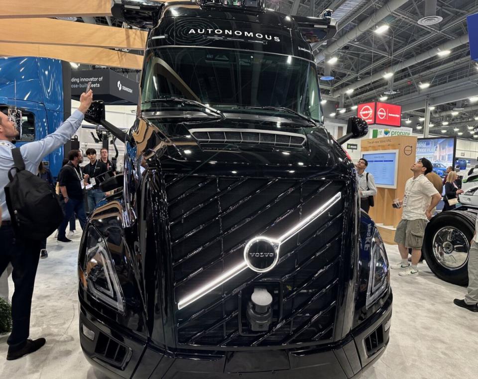 Volvo revealed its new VNL with the Aurora Driver at the Advanced Clean Transportation Expo in Las Vegas in May. (Photo: Alan Adler/FreightWaves)