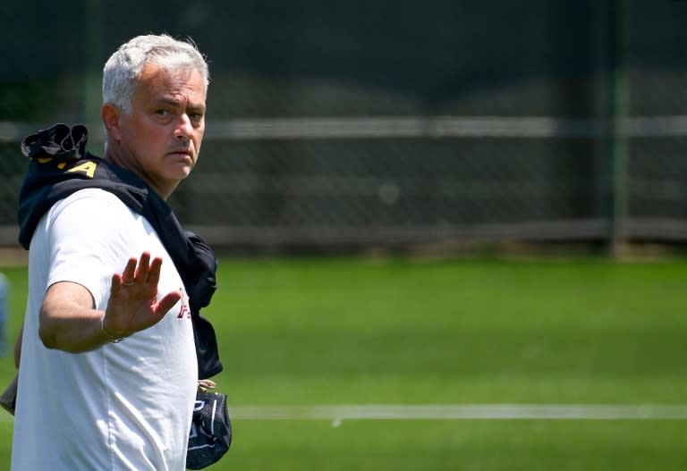 Jose Mourinho takes a Roma training session