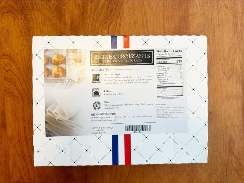 Nutritional facts side of croissant box