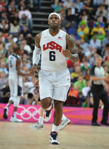 US forward LeBron James is pictured after winning 119-86 over Australia during their London 2012 Olympic Games men's quarterfinal basketball match on August 8