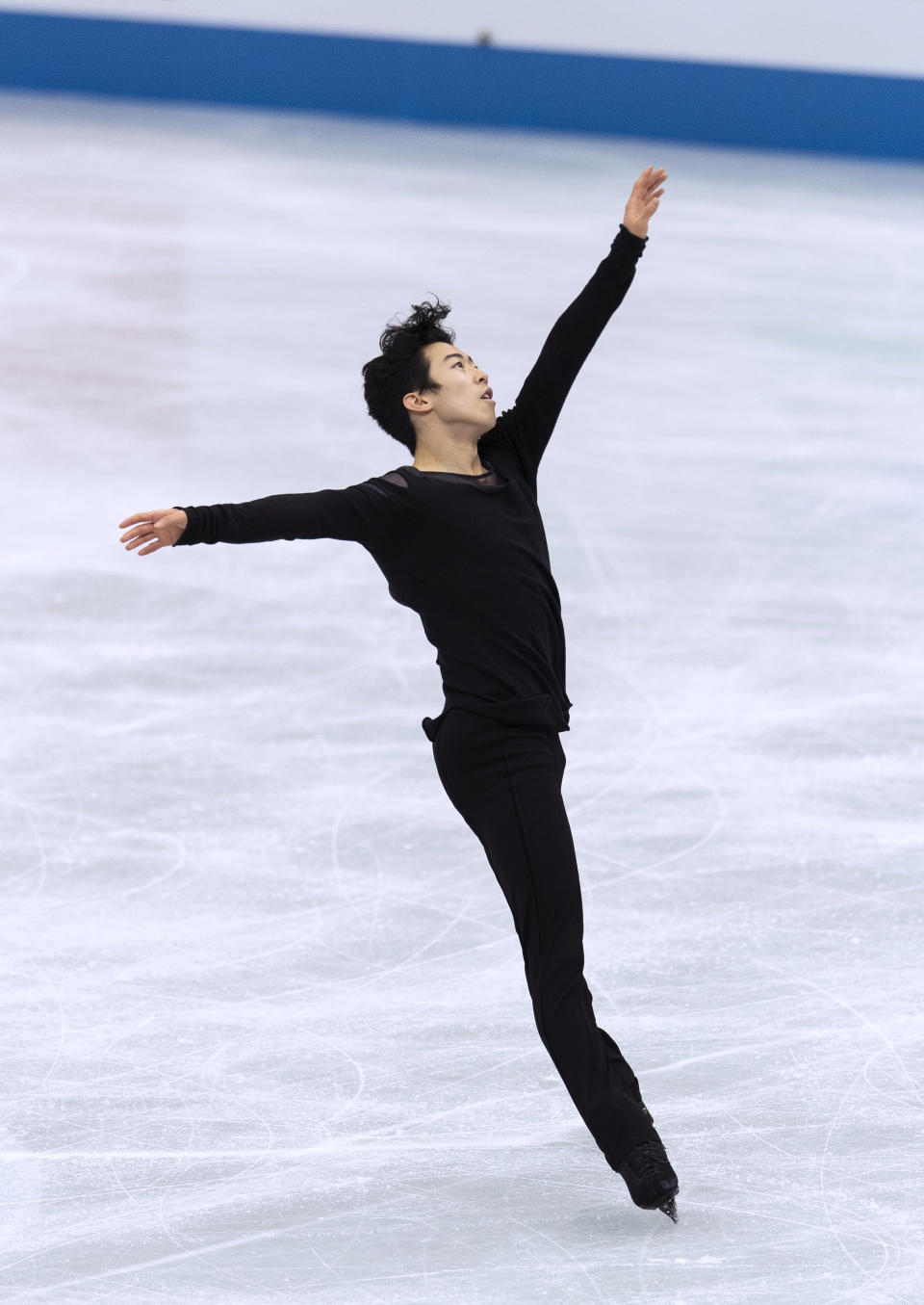 USA's Nathan Chen performs during the men's free skating program of the ISU World Team Trophy figure skating competition in Osaka, western Japan, Friday, April 16, 2021. (AP Photo/Hiro Komae)