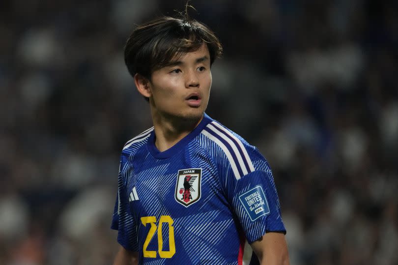 HIROSHIMA, JAPAN - JUNE 11: Takefusa Kubo of Japan during the FIFA World Cup Asian second qualifier Group B match between Japan and Syria at Edion Peace Wing Hiroshima on June 11, 2024 in Hiroshima, Japan.