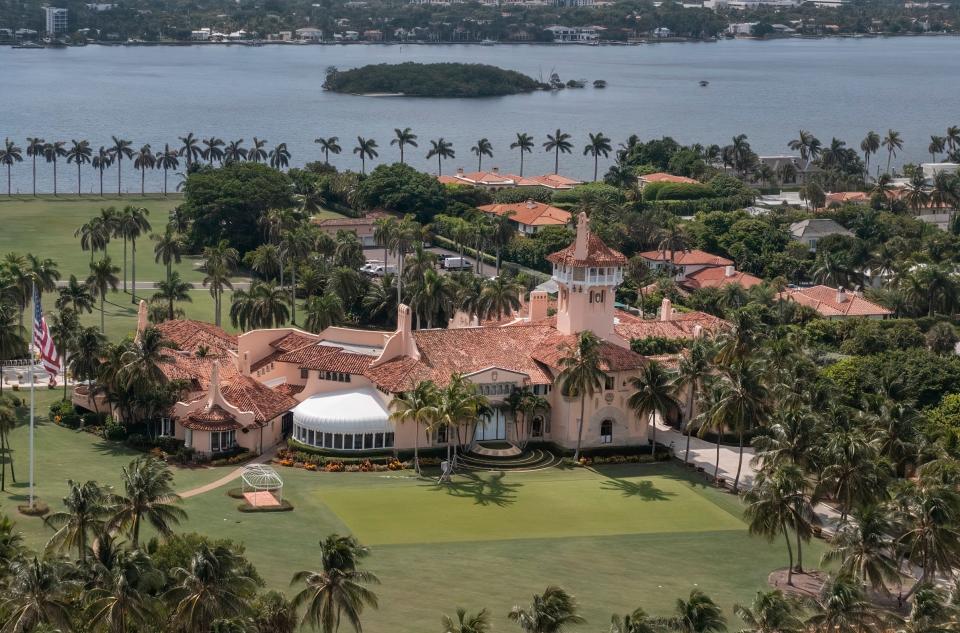 An aerial photo shows part of former President Donald Trump's 17-acre Mar-a-Lago estate looking toward the Intracoastal Waterway.