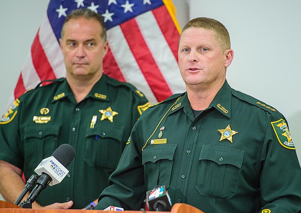 St. Johns County Sheriff Rob Hardwick announces at a press conference held at his office in St. Augustine on Monday, May 10, 2021, the arrest of a 14-year-old boy in the death of 13-year-old Tristyn Bailey.