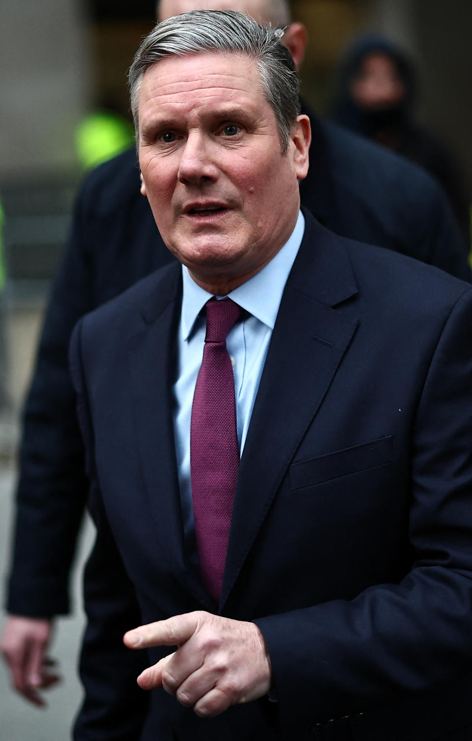 Britain's main opposition Labour Party leader Keir Starmer gestures as he leaves from the BBC in central London on January 14, 2024, after appearing on the BBC's 'Sunday with Laura Kuenssberg' political television show. (Photo by HENRY NICHOLLS / AFP) (Photo by HENRY NICHOLLS/AFP via Getty Images)