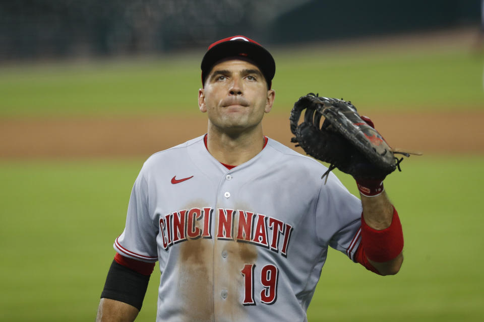 Cincinnati Reds first baseman Joey Votto is on the IL. (AP Photo/Paul Sancya)