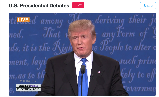 Trump at the debate, streamed on Twitter