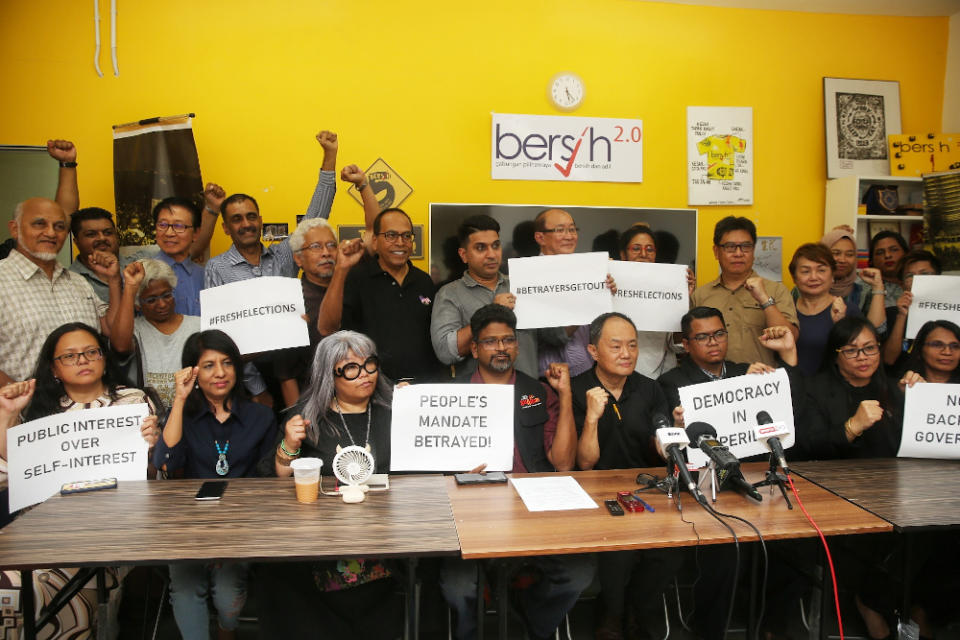 Members of Bersih 2.0 and 34 NGOs pose for a group picture during a press conference February 24, 2020. — Picture by Choo Choy May