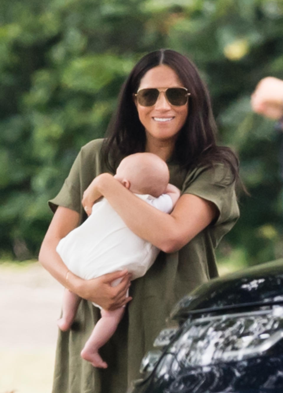 Meghan, Duchess of Sussex pictured with Archie Harrison Mountbatten-Windsor at The King Power Royal Charity Polo Day 