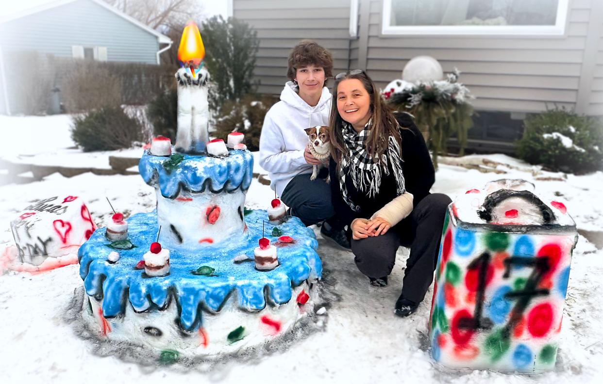 Iveta Buck of Canandaigua made a snow cake and gift bag for son Lucas' 17th birthday in January.