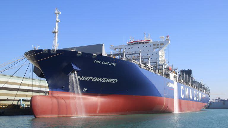 En esta foto provista Vladimir Tonic, el CMA CGM Symi en Mokpo, Corea del Sur en enero del año pasado. (Vladimir Tonic via AP)