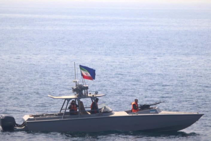 A boat from Iran's Islamic Revolutionary Guard Corps Navy came into close proximity to the US Navy ships in the Strait of Hormuz (US Navy via Associated Press)