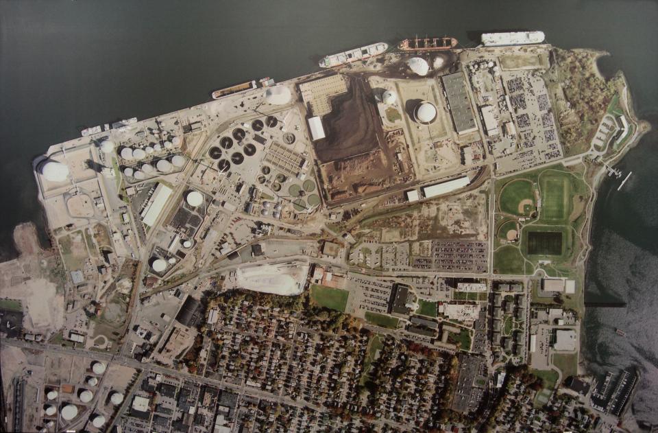 Aerial view of ProvPort facilities on the Providence River.