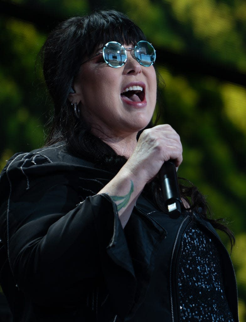 Ann Wilson of Heart performs with the Jim Irsay Band at the Farm Aid music festival held Saturday, Sept. 23, 2023, at Ruoff Music Center in Noblesville.