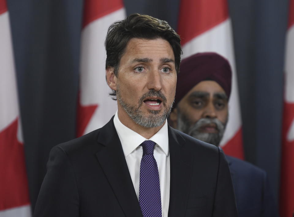 Canada Prime Minister Justin Trudeau holds a news conference saying intelligence points to Iran downing the commercial jet. Source: Getty
