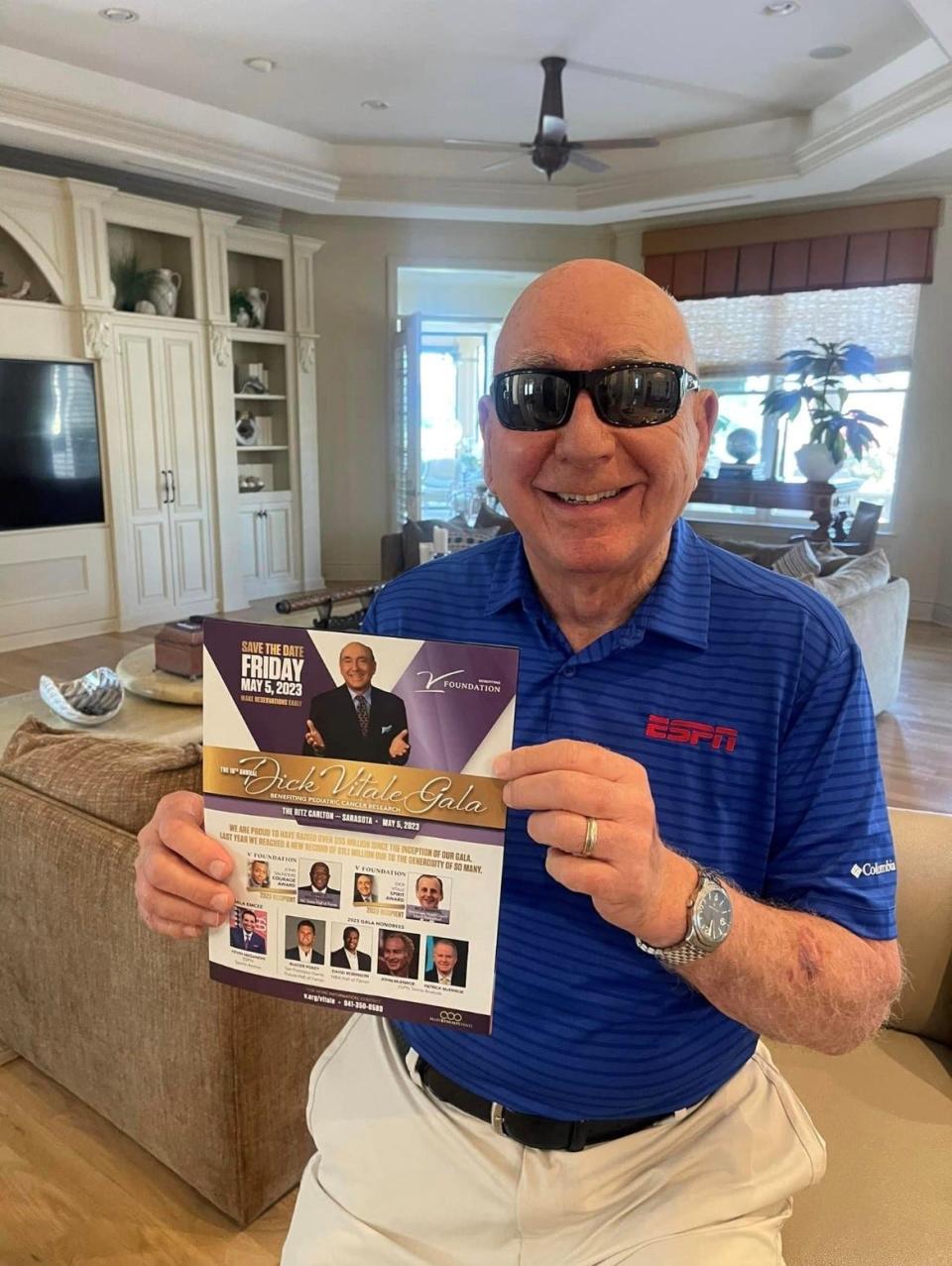 Dick Vitale holds a flier for this year's 18th Annual Dick Vitale Gala, Friday night at the Ritz-Carlton, Sarasota