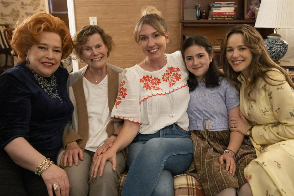 Kathy Bates, Judy Blume, Kelly Fremon Craig, Abby Ryder Fortson, and Rachel McAdams as Barbara Dimon in on the set of “Are You There God? It’s Me, Margaret” - Credit: Dana Hawley/Lionsgate