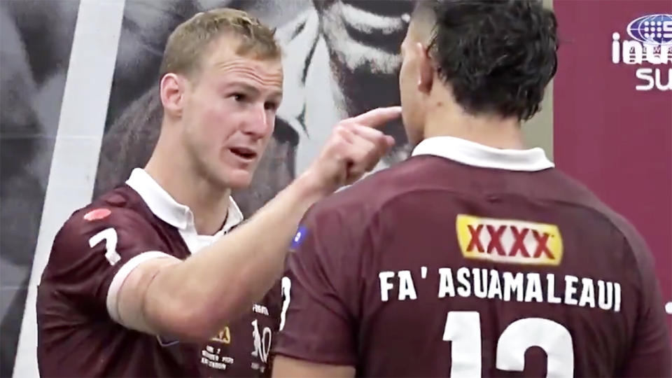 Daly Cherry-Evans and Tino Fa'asuamaleaui, pictured here after State of Origin II.