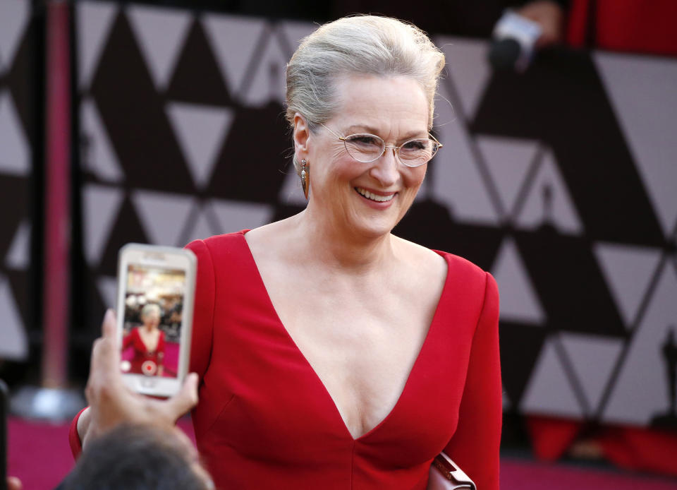 FILE - In this March 4, 2018, file photo, Meryl Streep arrives at the Oscars in Los Angeles. Streep is 71 on June 22. (Photo by Eric Jamison/Invision/AP, File)