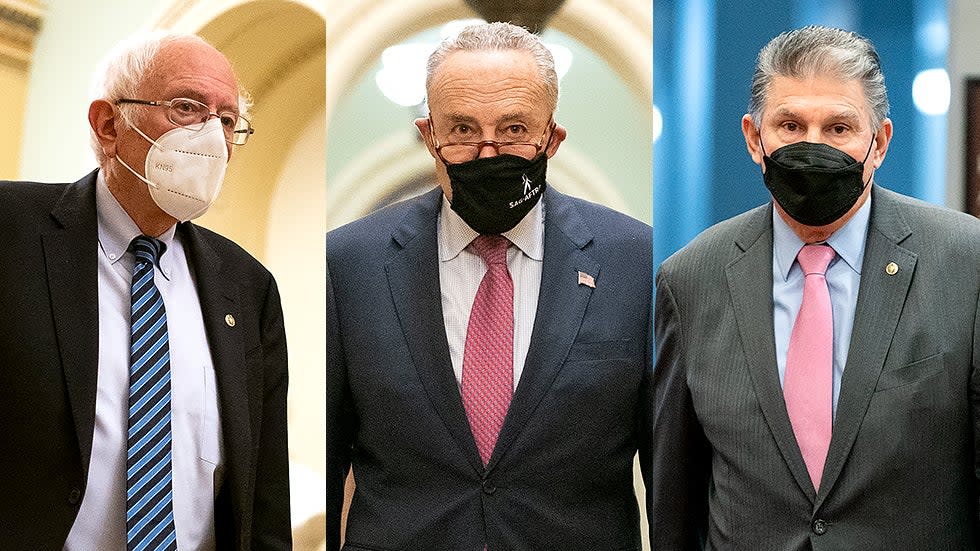 Sens. Bernie Sanders (I-Vt.), Charles Schumer (D-N.Y.) and Joe Manchin (D-W.Va.)